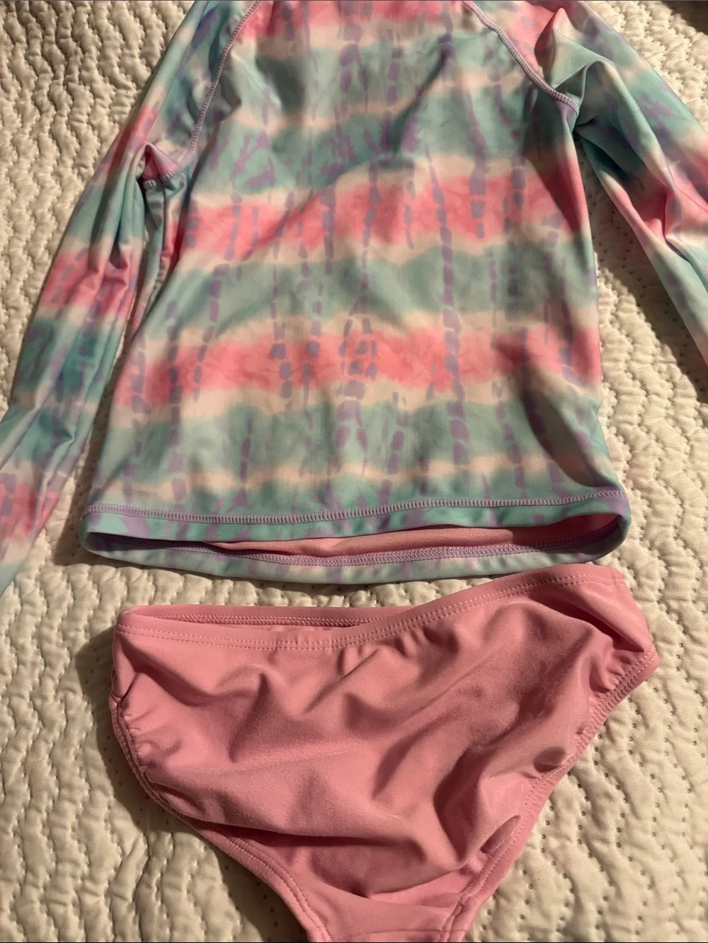wonder nation Pastel Tie-Dye Long Sleeve Rash Guard Set - Pink, Aqua, Lavender